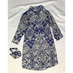 Cabi Womens Shirt Dress Blue Geometric Long Sleeve Collared Button Size Sm